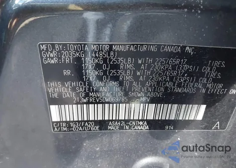 2013 Toyota Rav4 Xle z USA, uszkodzony, nr VIN 2T3WFREV5DW069785